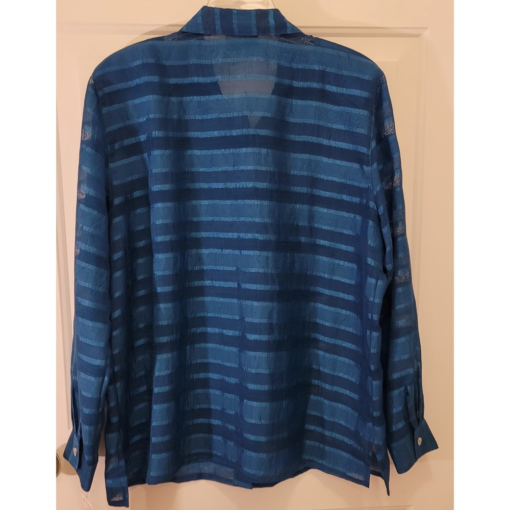 NWT Alfred Dunner Women's Blue Striped Sheer Long Sleeve Button Up Shirt Size 14 - Picture 3 of 9